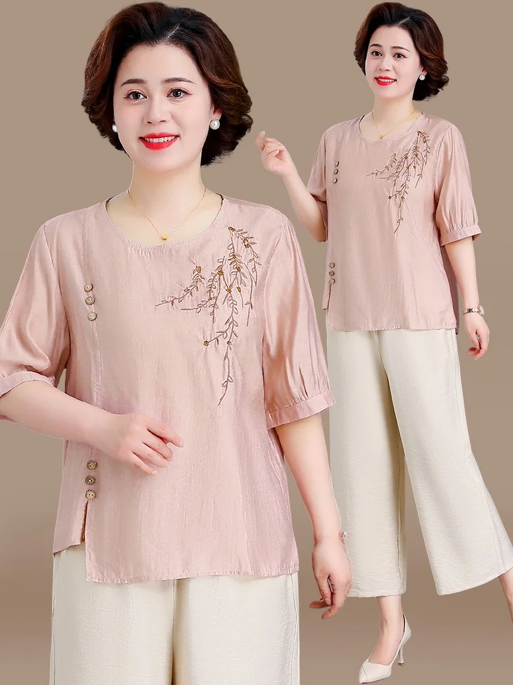 

Ele Cotton Linen Embroidered Top ort Sve Women's Faion Summer Outfit Mom's Wardrobe ential Four plus Women