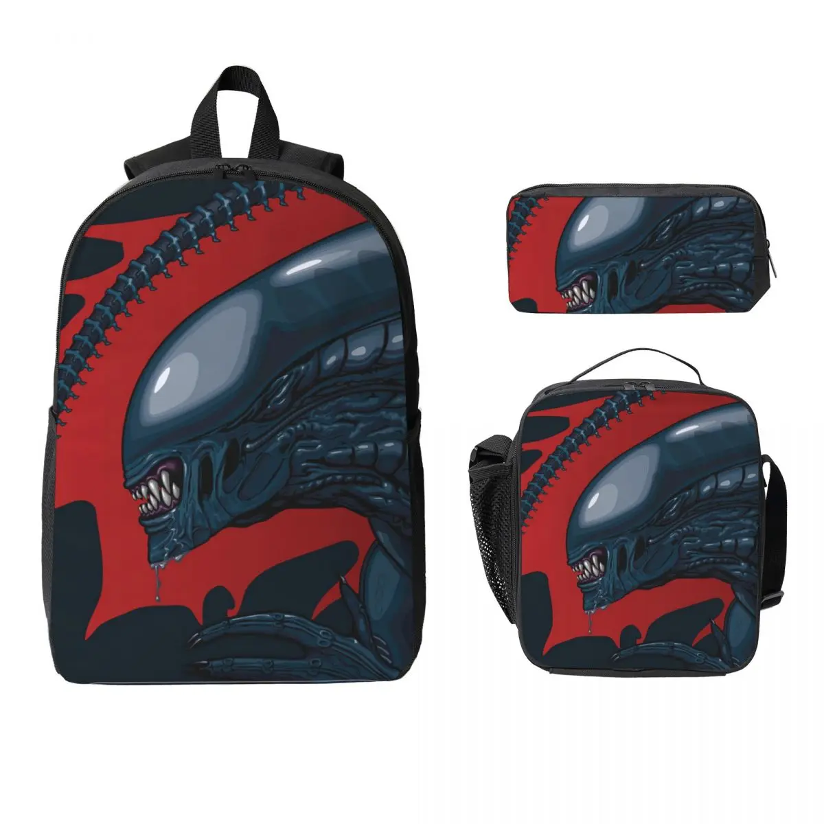 

Xenomorph Alien Backpack Student Boys Girls BookBag School Bag Computer Shoulder Bags 3ps Insulated Lunch Bag Pencil Case