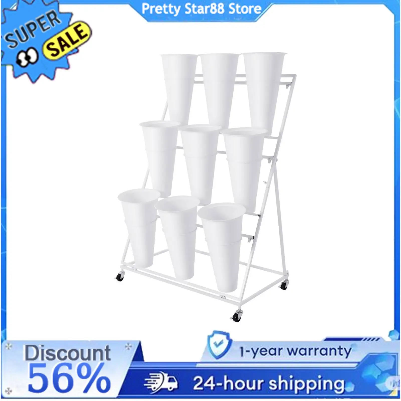

Wear-resistant 3-tier Flower Holder Strong Stability Smooth Edges Flower Display Stand with 9 Pcs Buckets for Gardens/Weddings