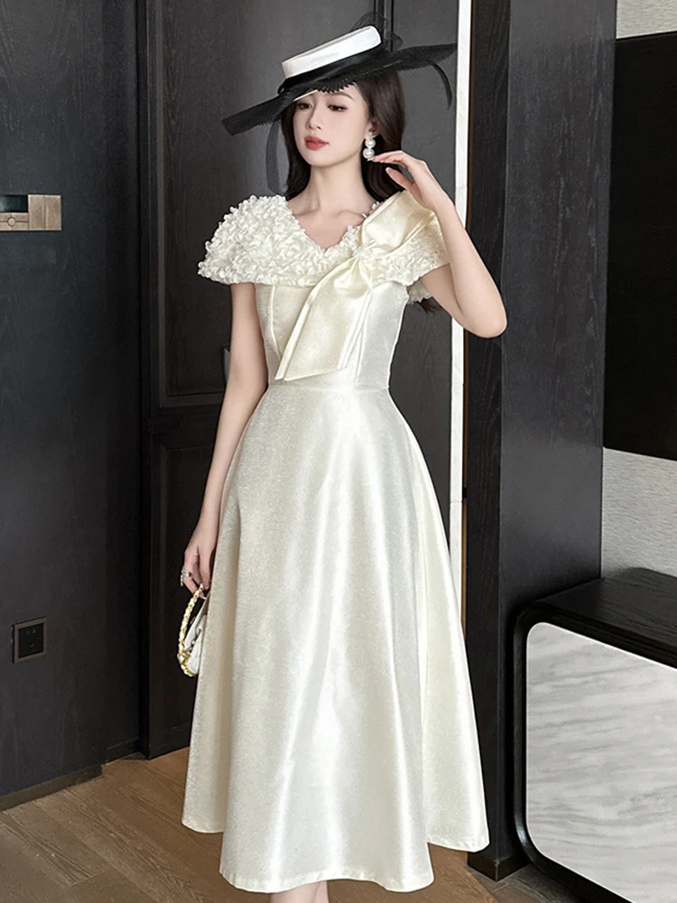 Gorgeous Engagement Dress Women Sweet Lovely Flowers Puff Sleeve Bow Long  Ball Gown Femme Birthday Party Vestidos Prom Robe Lady - AliExpress