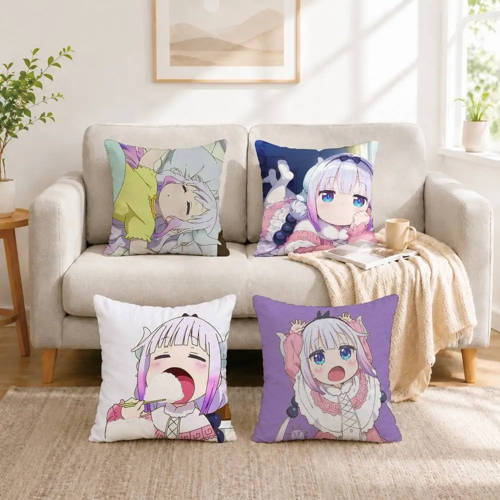 A-Anime Dragon Maid Kanna Kamui Square Double-Sided printed Pillow Case Bedroom Bedside Pillow Sofa Cushion Cover Gift