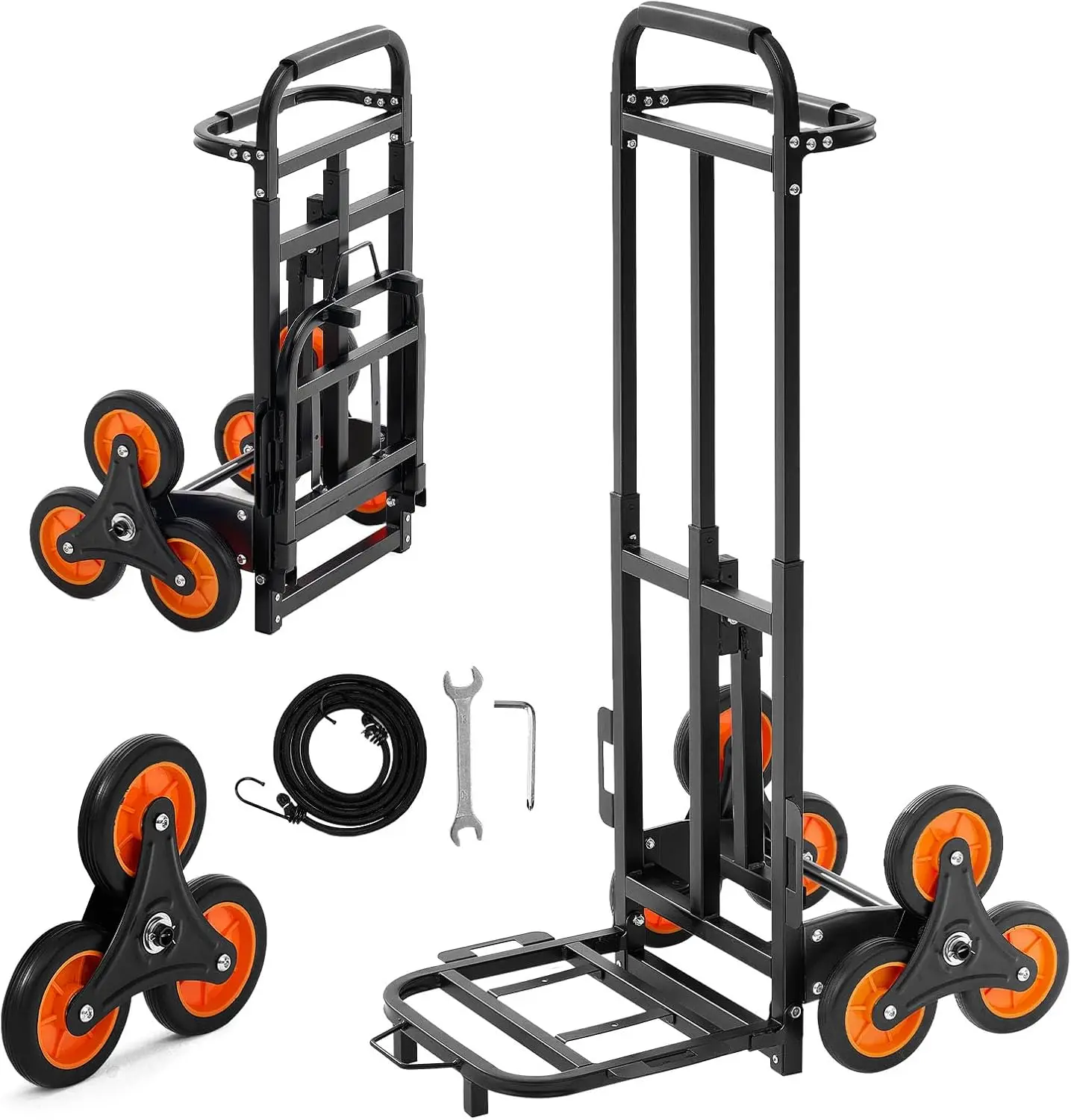 

Heavy-Duty Folding Stair Climbing Dolly Cart with Telescoping Handle, 6 Wheels & 2 Ropes for Home, Groceries, Warehouse