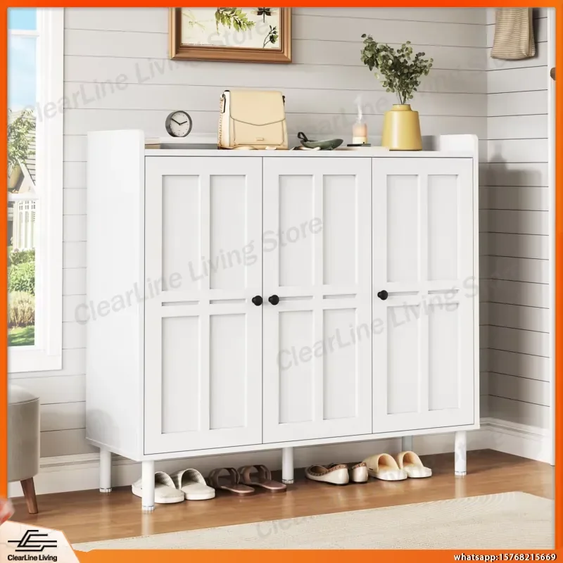 3 Door Shoe Cabinet with Adjustable Shelves 30 Pairs Storage Organizer for Entryway Hallway Living Room Bedroom Modern Home