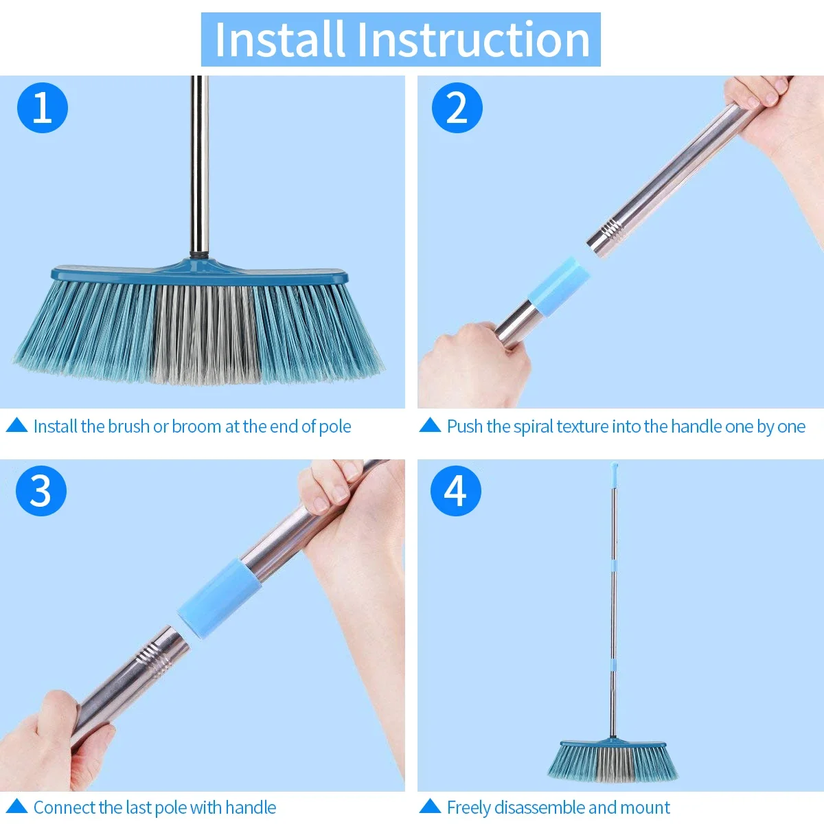 Big Floor Cleaning Broom Adjustable Long Handle Stiff Bristle Grout Brooms Scrubber for Cleaning Outdoor Courtyard Warehouse Hot