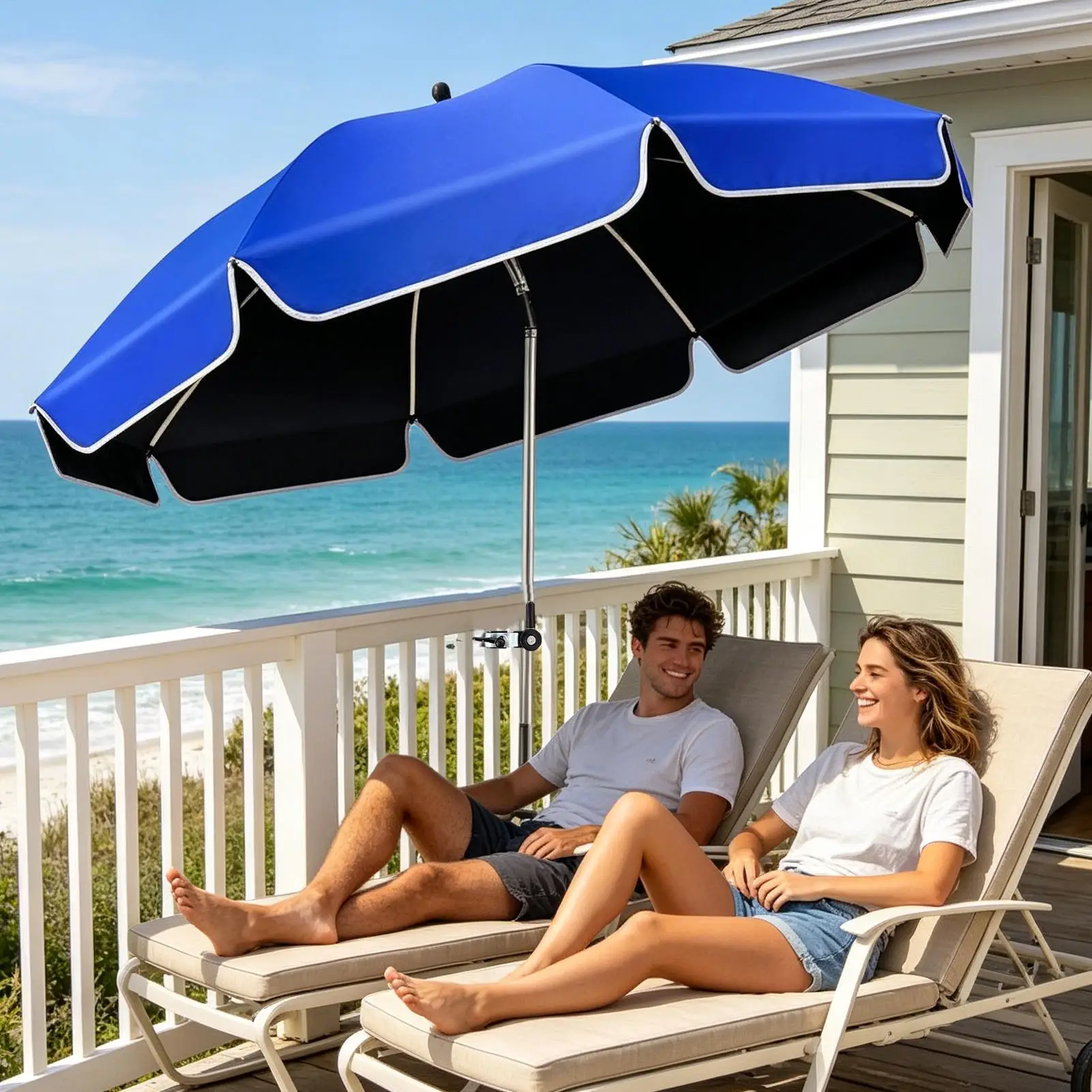 Beach Chair Umbrella 360 Adjustable Clip On Sun Shade Canopy Chair Railing Clamp Umbrella For Outdoor Camping Beach Garden