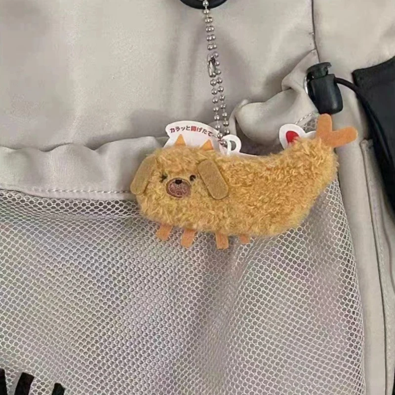 1Pc Cartoon Fried Crayfish Puppy Plush Toy Funny Dog Pendant Soft Stuffed Doll Keychain Backpack Car Bag Key Ring Decor Kid Gift