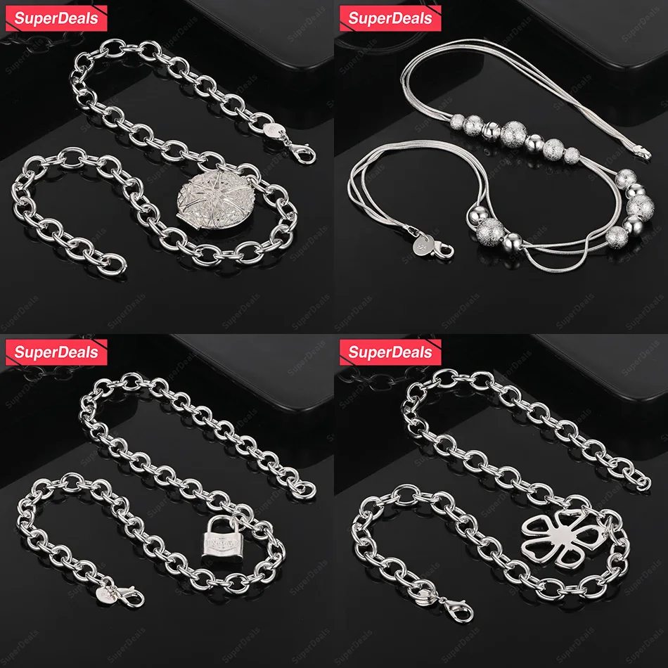 

SuperDeals 925 Sterling Silver Bead Lock Flower Round Hollow Pendant Necklace Women Fashion Party Wedding Gift Elegant Jewelry