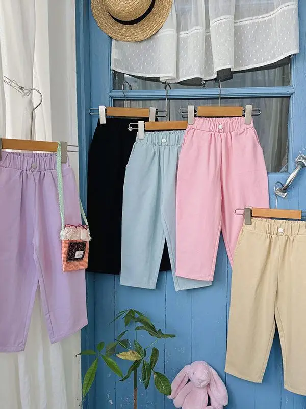 

Повседневные свободные брюки для девочек, весна-осень, новые, однотонные, детские штаны, узкие спортивные брюки для малышей