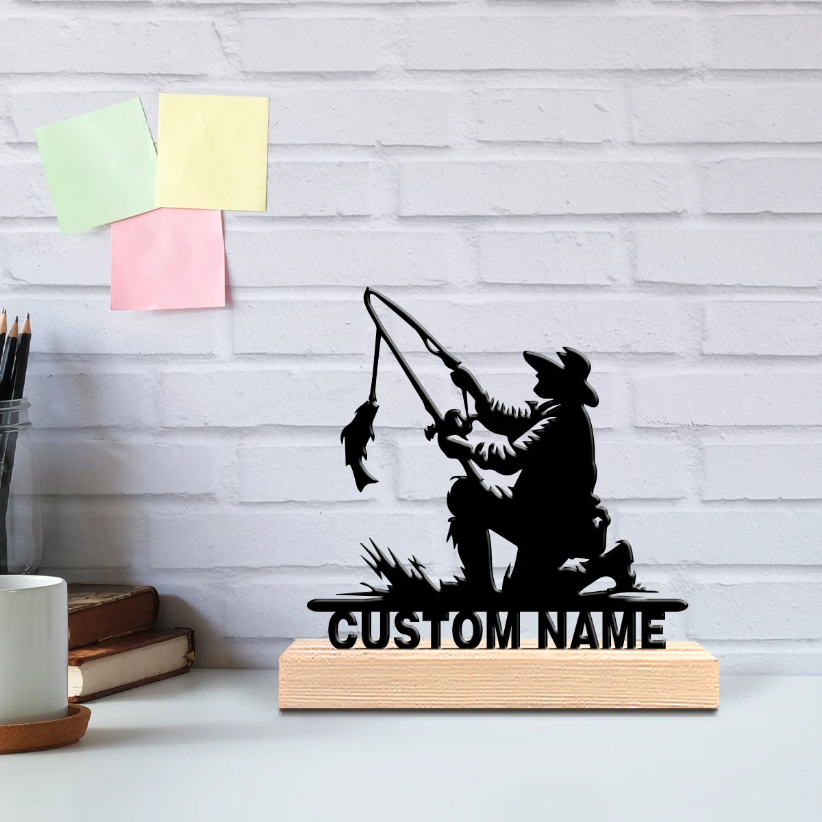1pc Stylish Personalized Custom The old man fishing Metal Art With Wooden Base Tabletop Decoration Ancient Astronomy Gift with