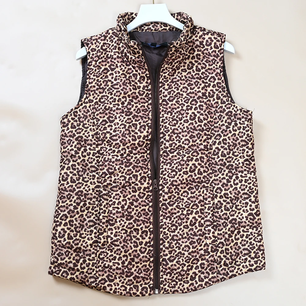 

Новая женская утепленная жилетка-кардиган с леопардовым принтом, воротником-стойкой, на молнии, стандартной длины, для зимы