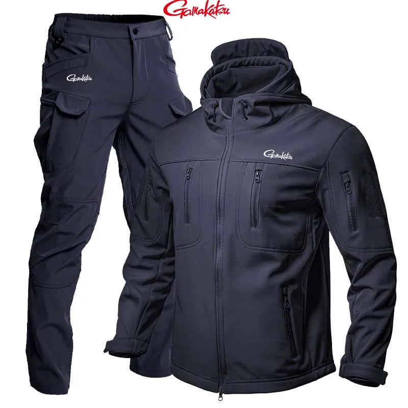 Traje de Pesca Gamakatsu Shark Skin Soft Shell para Hombre, Chaqueta de Forro Polar para Exteriores, Traje Cálido Anti-Salpicaduras, Conjunto de Invierno, Traje Táctico