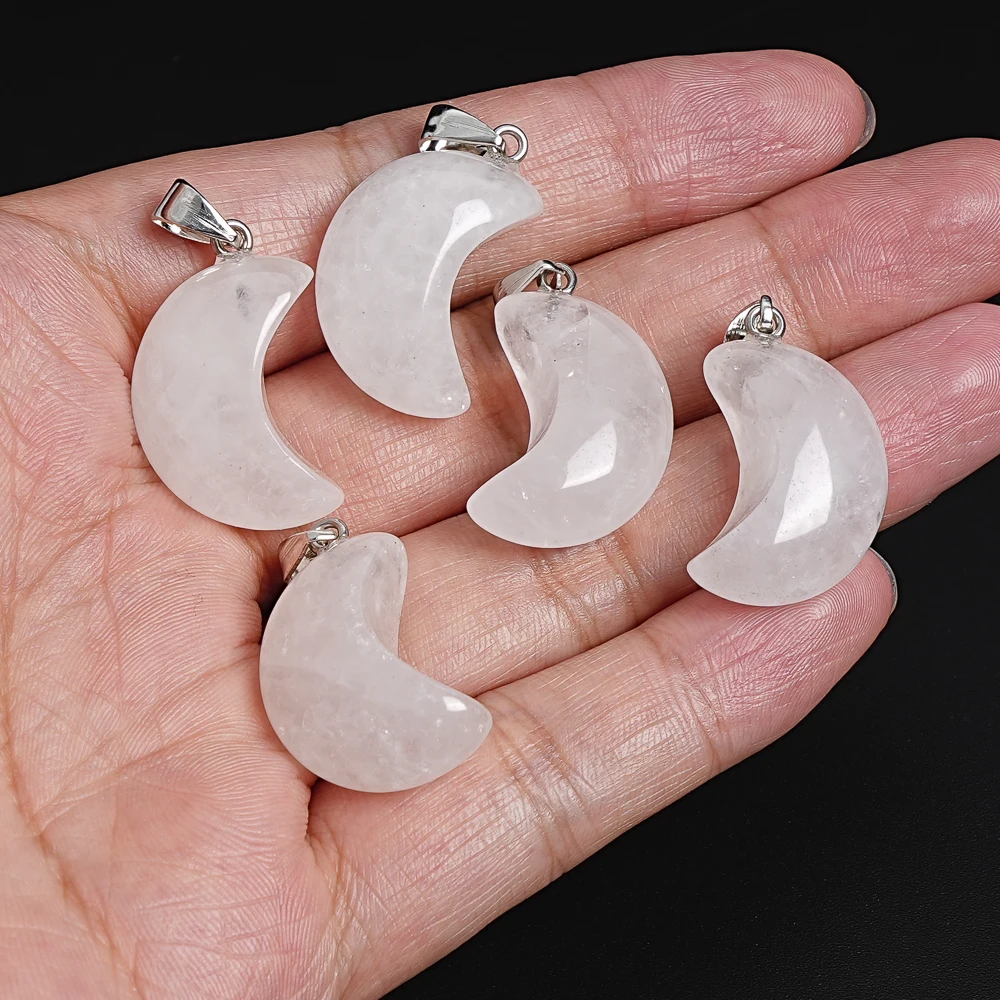 

1 шт. 24x12x11 мм кулон в стиле бохо с луной, белый кристалл, кварцевый камень, подвеска из натурального ювелирного изделия ручной работы для ожерелья, рукоделия
