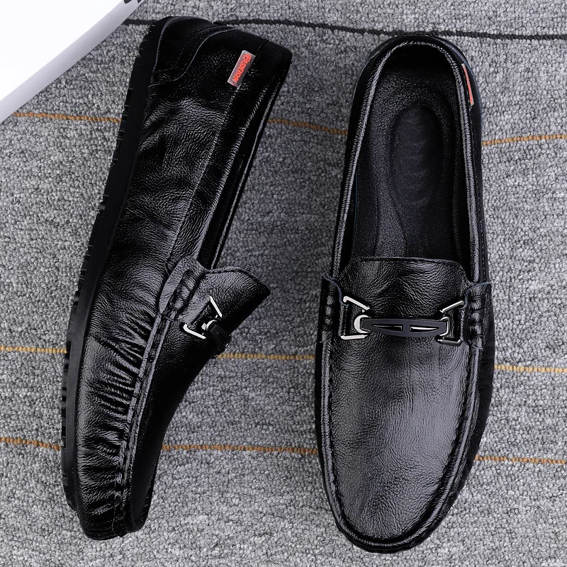 Cowhide Business Men's Leather Shoes British Casual Soft Soled Men Driving Shoes Breathable Anti-Slip Casual Loafers