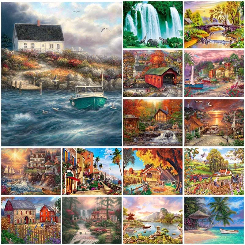 Diamond Painting 5D DIY Idyllic Waterfall Scenery Cross Stitch Kit Full Drill Embroidery Mosaic Picture of Rhinestone Home Decor