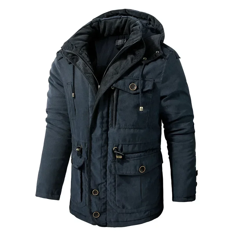 Blusão de algodão acolchoado com capuz masculino, jaqueta casual justa, casaco grosso quente, parka masculina clássica, inverno