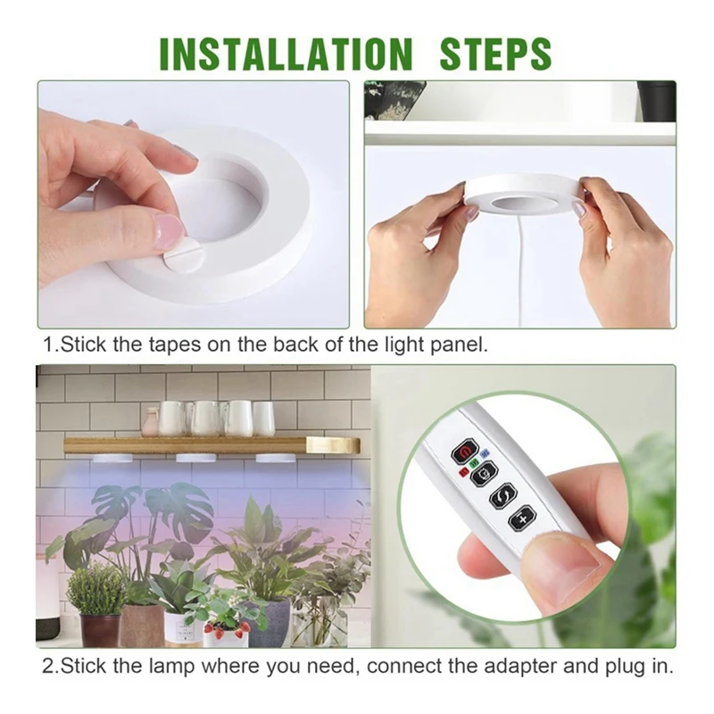 Luz LED de cultivo de espectro completo, temporizador de encendido/apagado automático, techo debajo del gabinete, lámpara de cultivo de plantas Halo, luz roja y azul, novedad de 2025