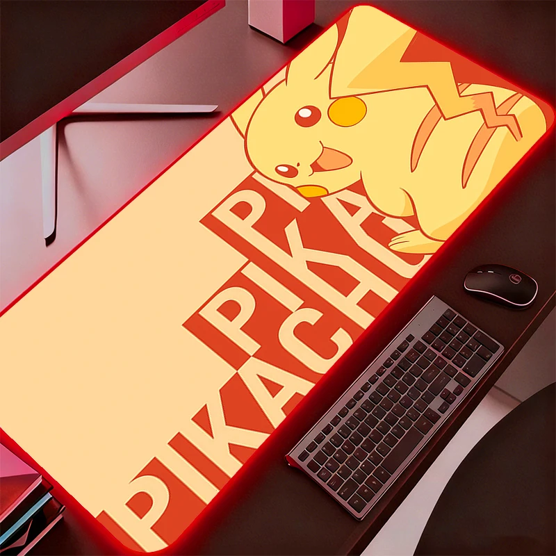 

Большой коврик для мыши RGB для киберспорта, гладкий, с изображением Покемона Пикачу, гибкий, новый, резиновый, для геймеров, для ПК, компьютера, клавиатуры, с подсветкой LED