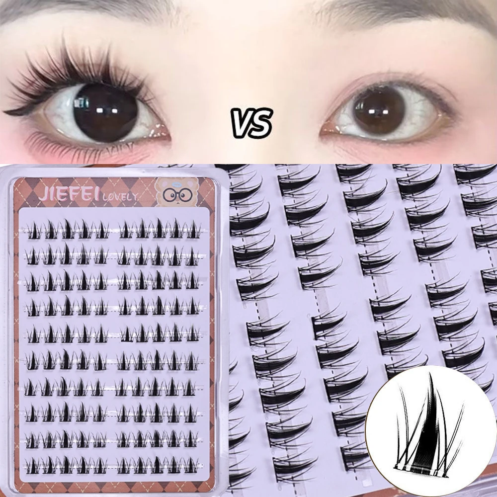 DIY Self-Adhesive Cluster Lashes 10 Rows/Box, Glue-Free Manga Style Sectioned Eyelashes Natural Look