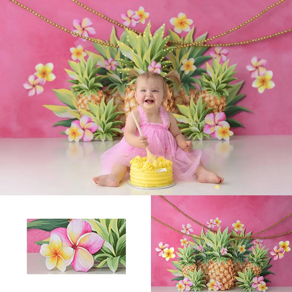 

Summer Pineapple Backdrop Kids Baby Cake Smash Photocall Decors Floral Child Girls Adult Birthday Party Studio Backgrounds