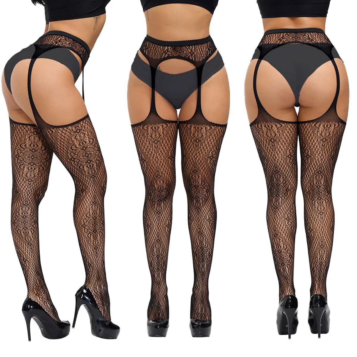 New Plus Size Fishnet Stocking Garter Sexy Women Tight Open Crotch High Waist Lingerie Fishnet Pantyhose Crotchless Mesh Tight