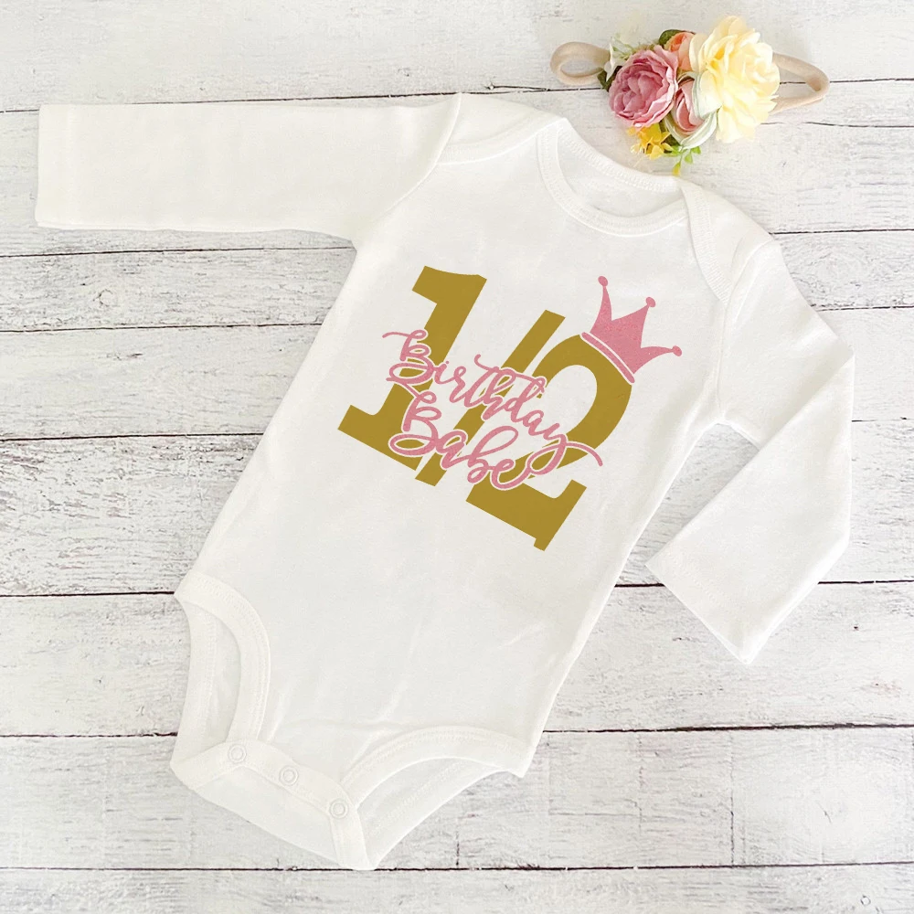 My 1/2 Birthday Newborn Bodysuit Infant Baby Birthday Party Outfits Clothes Toddler Jumpsuits Boys Girls Long Sleeve Romper Gift