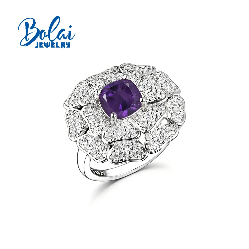 Light Luxury 925 Sterling Silver Women Ring Natural Amethyst February Birthstone Fine Jewelry Anniversary Banquet Festival Gift
