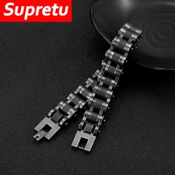 Punk Knight Bracelet Men Stainless Steel Motorcycle Bike Chain Black Wristband Hand Accessories Retro Jewelry Gifts Dropshipping