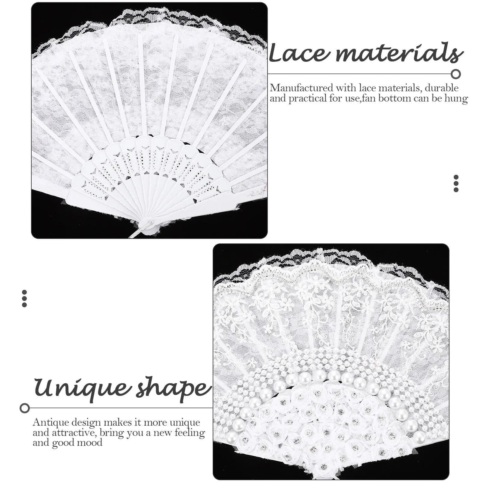 Classic Retro Pearl Lace Folding Fan Foldable Handheld Fan for Stage Show Party Birthday Decor Costume Collocation