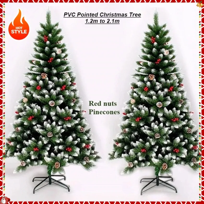 

PVC Artificial Christmas Tree Spray White Pinecone Red Fruit Christmas Tree 1.2m-2.1m Christmas Party Atmosphere Home Decoration