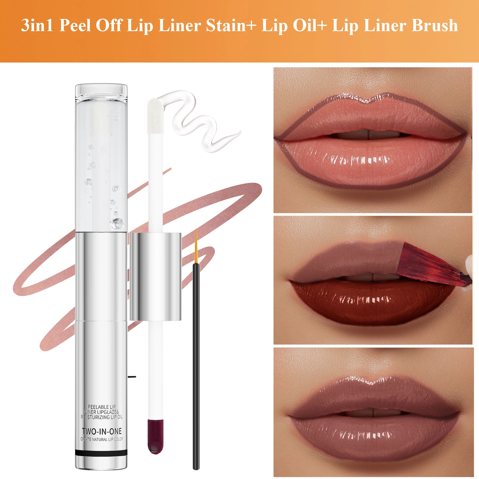 3 w 1: szminka peel-off + błyszczyk + olejek do ust + konturówka do ust, efekt lustra, błyszczący tint do ust, długotrwała szminka