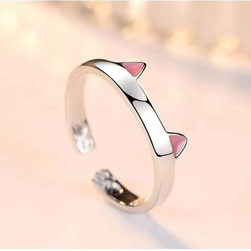 Cute Cat Ears Ring Open Designer Cats Paw Embrace Tightly Finger Rings for Women Trendy Pink Ears Ring Jewelry Gifts