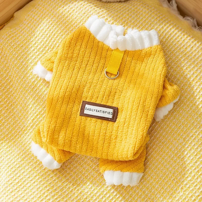 

Yellow New Pet Clothing Winter Thickened Warm Puppy Clothes Teddy Yorkshire Four Legs Clothes Dog Coat