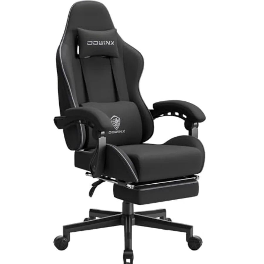 Gaming Chair Fabric with Pocket Spring Cushion, Massage Game Chair Cloth with Headrest, Ergonomic Computer Chair with Footrest