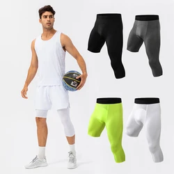 Legginsy sportowe koszykówki męskie 3/4 na jednej nodze rajstopy uciskowe spodenki koszykarskie ćwiczenia Fitness legginsy rowerowe