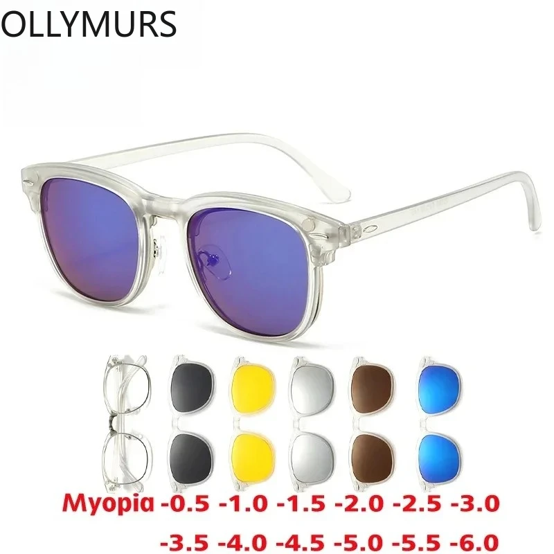 

Очки Ollymurs 6 In Myopia с поляризацией для мужчин и женщин, на магнитах, с клипсами, индивидуальные оптические очки от -0.5 до -10, солнцезащитные очки с прозрачной серой оправой