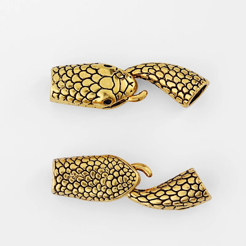 2 Sets Tibetan Gold 38mm Snake Head Clasps Tail Hook Clasp For DIY Round Leather Cord Bracelets Jewelry Making Supplies