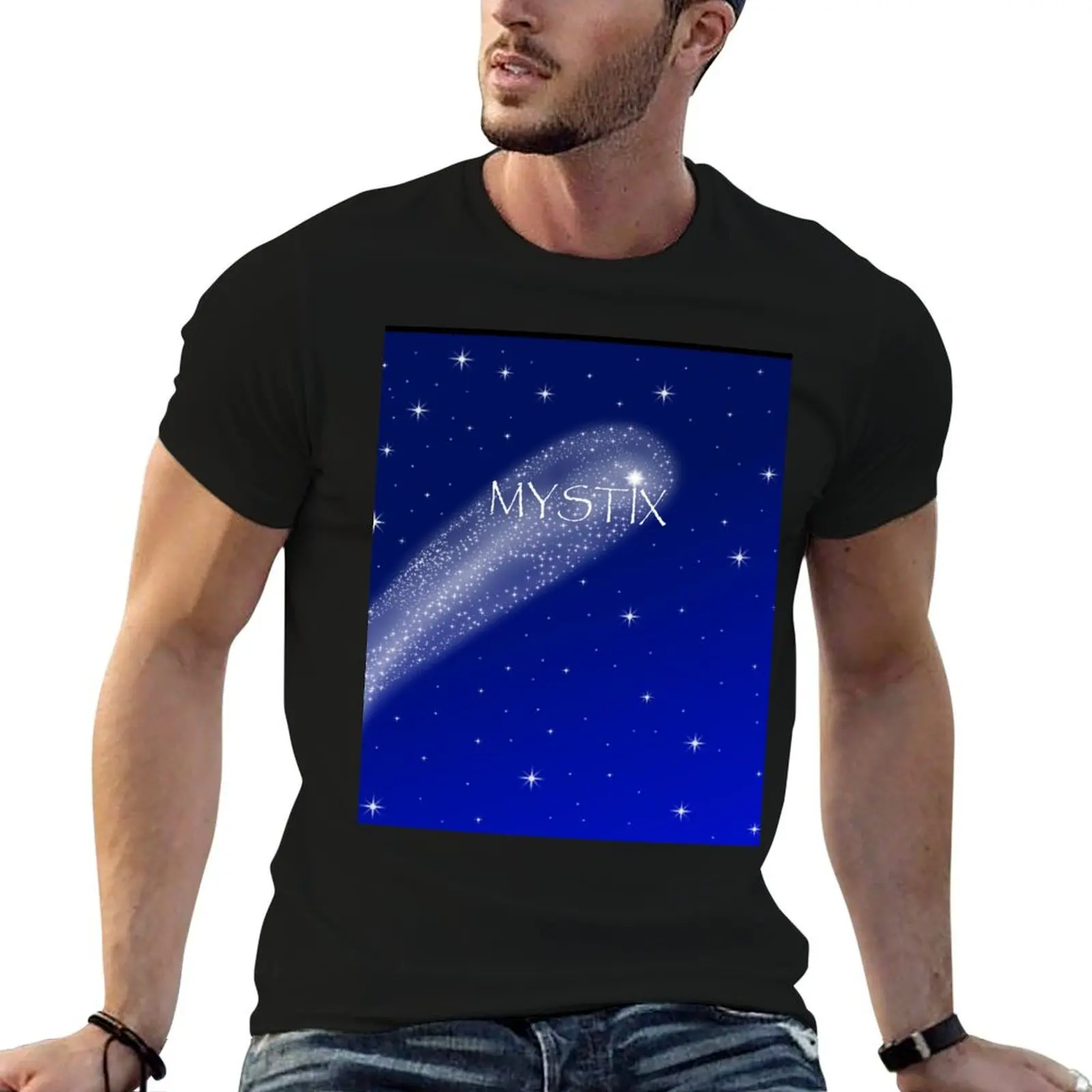 Camiseta con diseño de cometa volando entre las estrellas de la marca Mystix, camiseta para hombre, camisetas de algodón pesado para hombre, camiseta de algodón para hombre