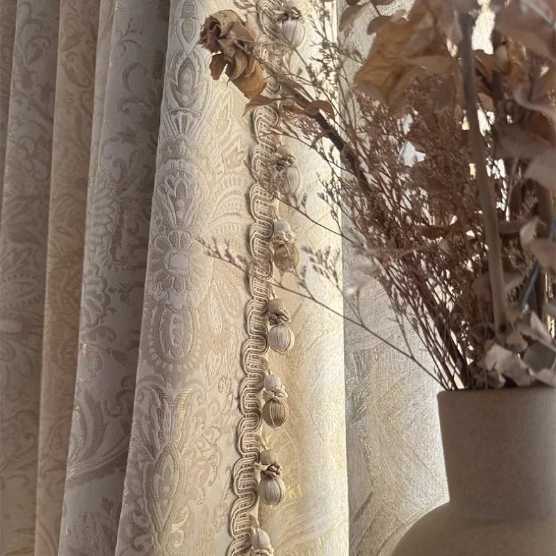 Damascus Gold Wire Jacquard Embossed Thickened Curtains For Bedroom Living Room Villa French Window Customized Finished Products