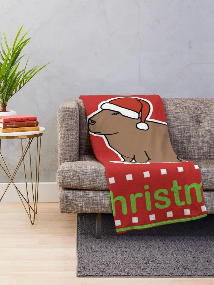 Capybara says Capy Christmas Throw Blanket Bed linens Flannels Blankets