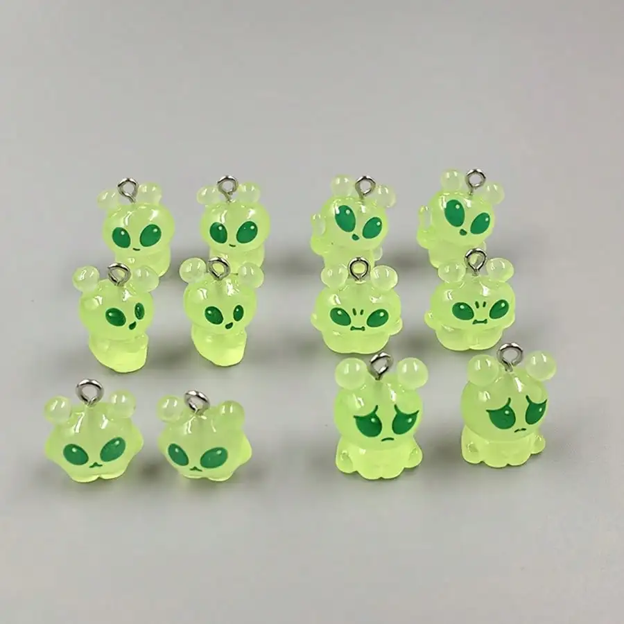 6pcs Cute Green Alien Shaped Pendant for DIY Jewellery Making