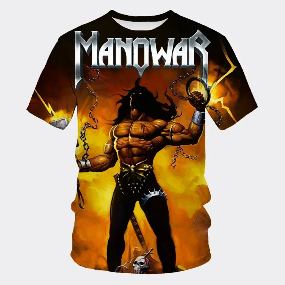 3D-gedrucktes, schnell trocknendes, atmungsaktives Herren-Sport-T-Shirt der Rock- und Hip-Hop-Band MANOWAR im lässigen, familienfreundlichen Sommerstil – Detail 6