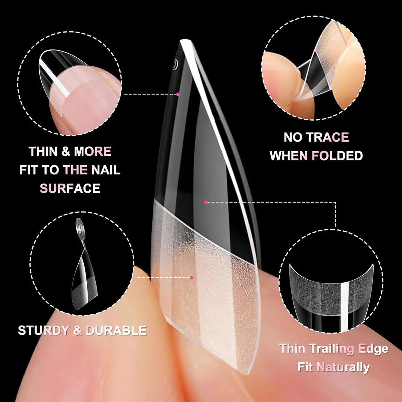 120 pièces- faux ongles transparents en amande courte semi-givrée, ensemble d'art d'ongle blanchissant avec faux ongles amovibles pour les festivals, les fêtes, les données