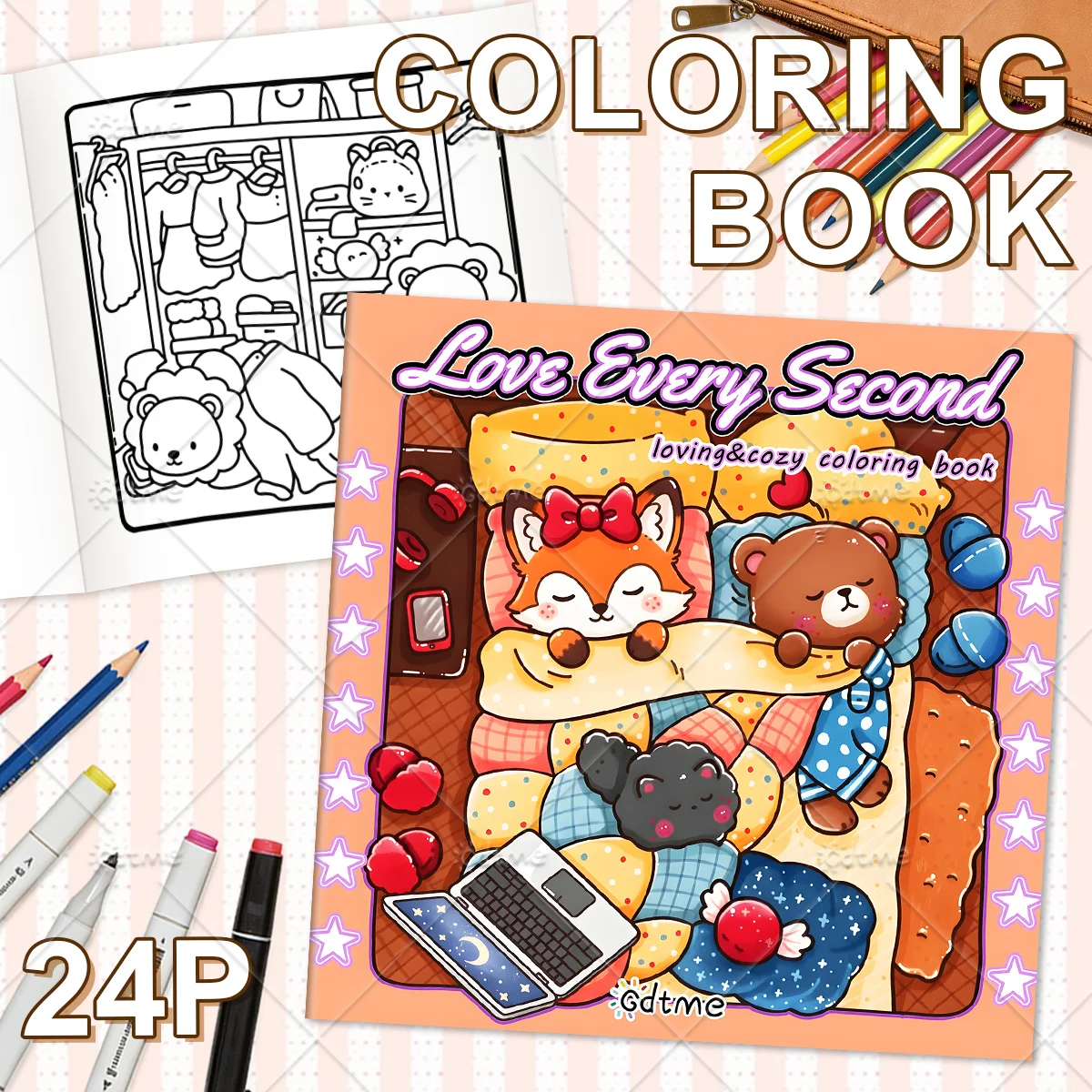 Love Every Second Adult Coloring Book Cozy Loving Cute Animal Scene Stress Anxiety Relief Mindfulness Relaxing Art Therapy Book