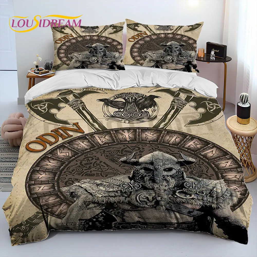 Vikings Nordic Mythology Odin Comforter Bedding Set,Duvet Cover Bed Set Quilt Cover Pillowcase,King Queen Size Bedding Set Gift