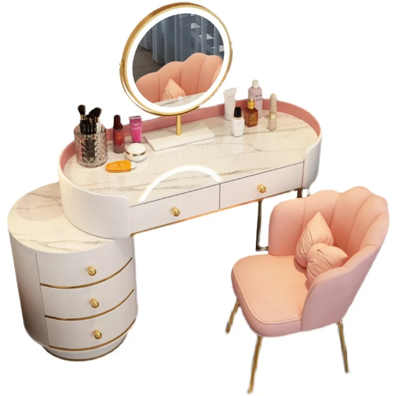 Luxury Led Mirror Dressing Table Gold Nordic Bedroom Storage Dressing Table Set Woman European Penteadeira Princess Makeup Stand