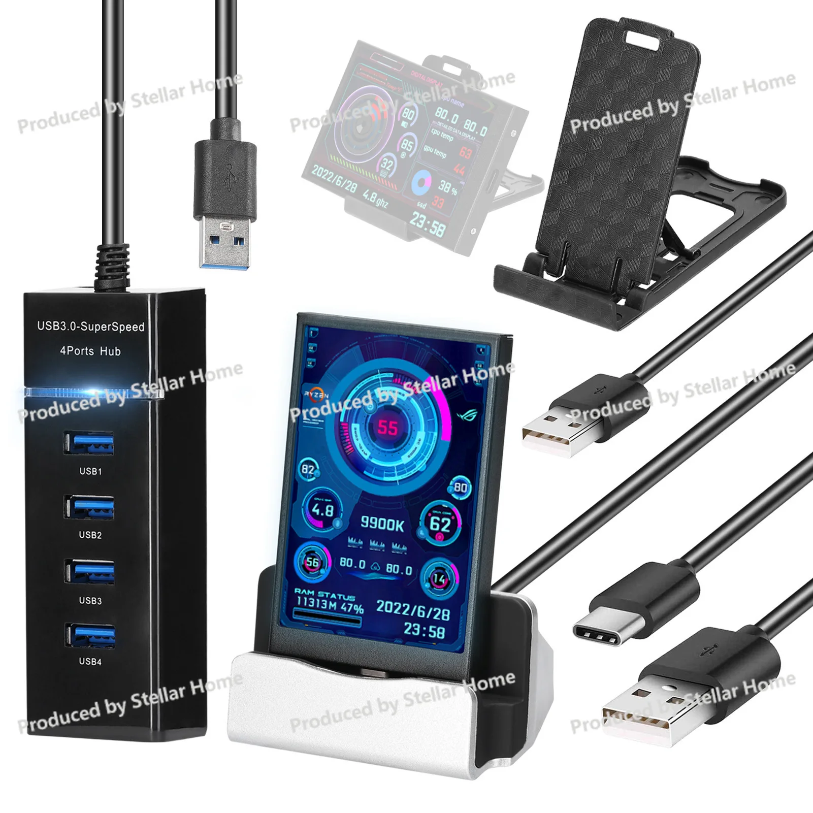 3.5-Inch Computer Small Sub-screen IPS Full-view USB Chassis, Computer Monitoring Usb Sub-screen Free AIDA6