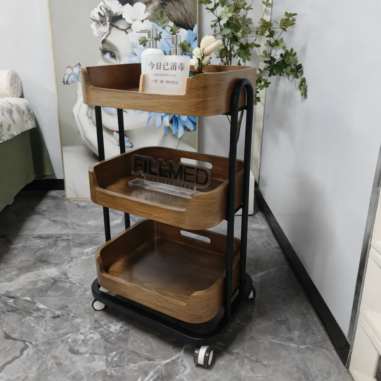 Simple Nordic floor pulley beauty shop trolley beauty salon multi-layer storage mobile rack trolley