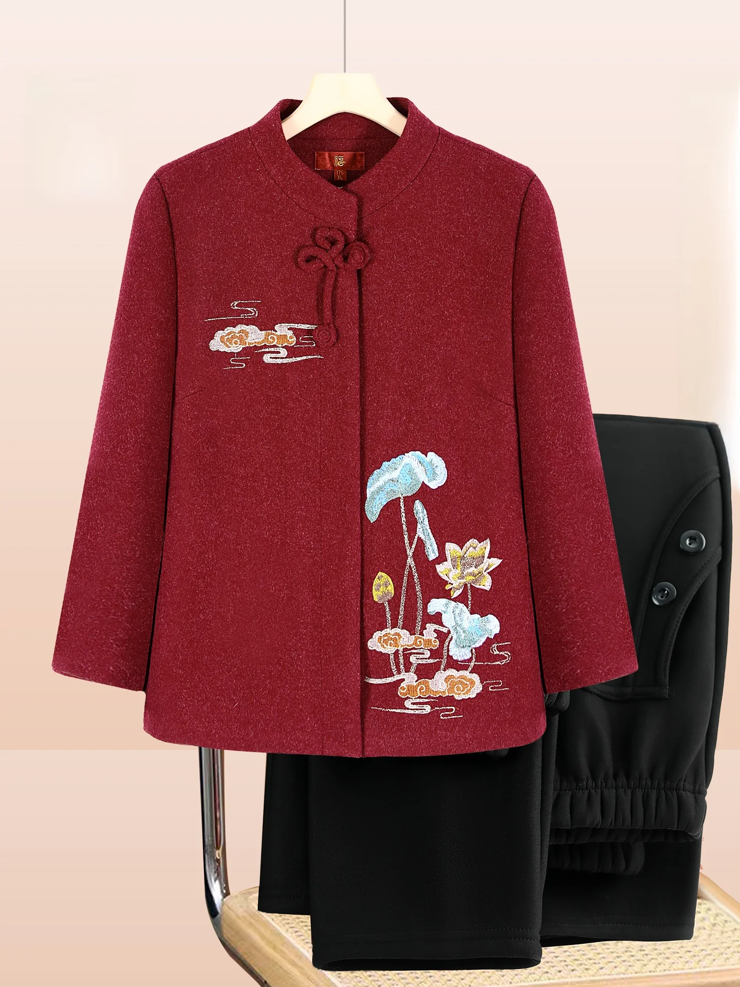 

Шерстяное пальто Ele Fce для пожилых женщин и мам, осенне-зимняя модная верхняя одежда, традиционный китайский костюм