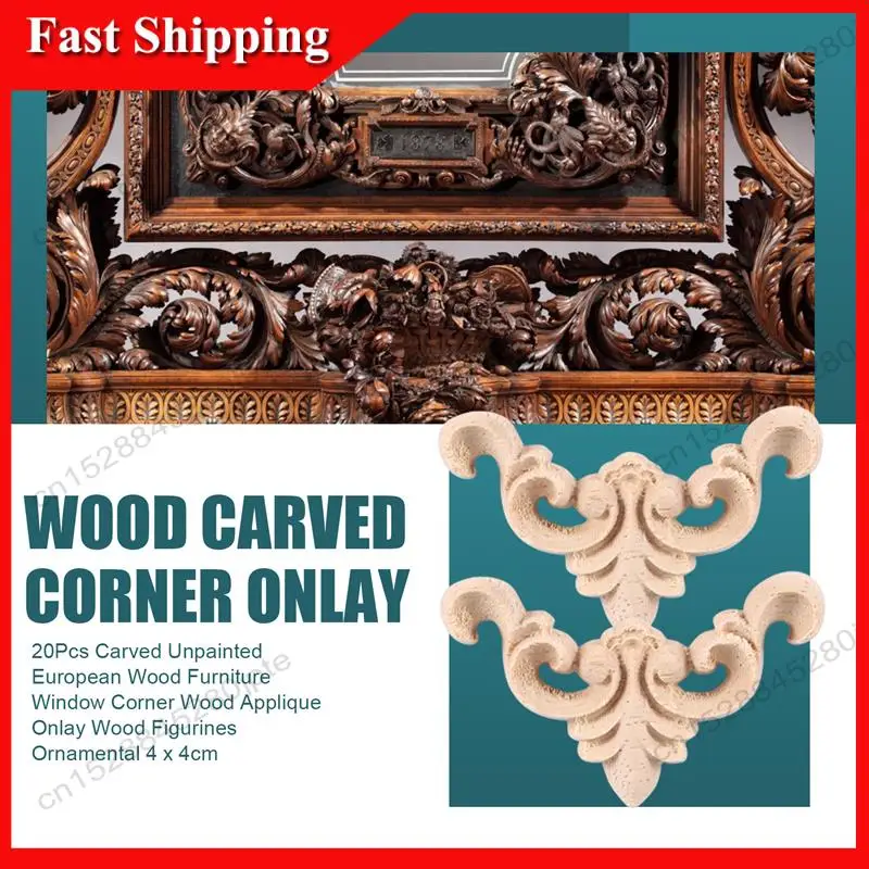 

-ABUB 20Pcs Carved Unpainted European Wood Furniture Window Corner Wood Applique Onlay Wood Figurines Ornamental 4 X 4Cm