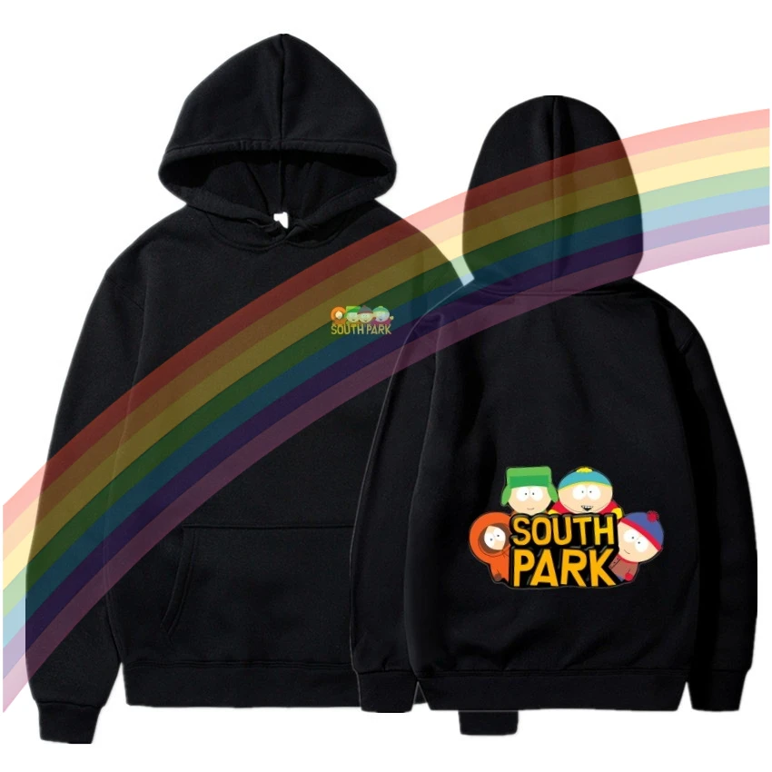 2026 Neuer South Park Anime-Muster-Hoodie, modischer warmer Mantel, Herren-Hoodie für Herbst und Winter, schwarzer Street-Hoodie mit langen Ärmeln – Detail 9